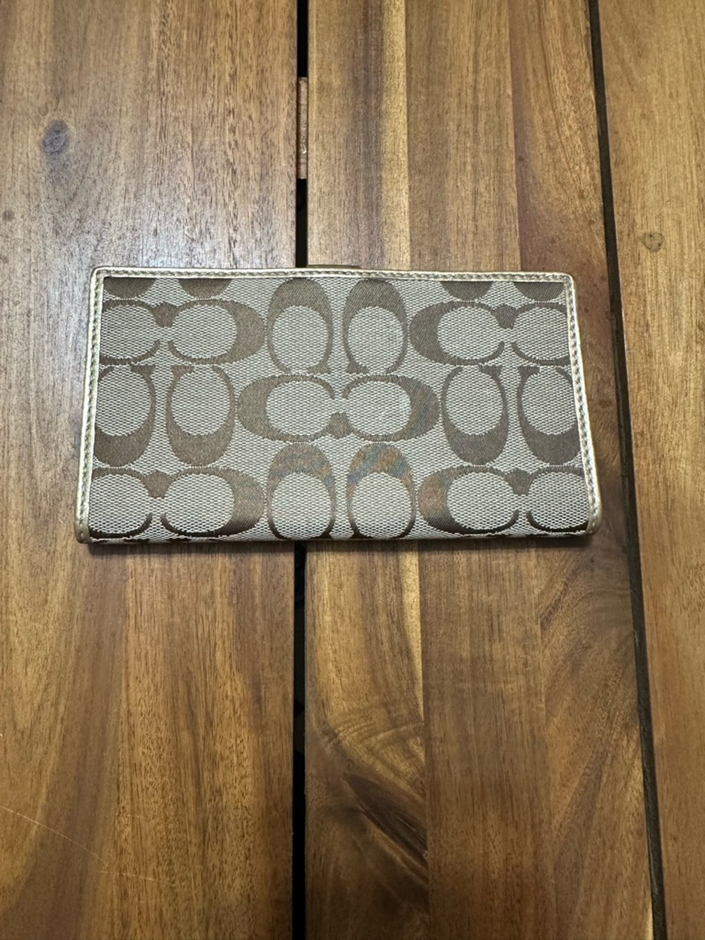 Coach Canvas Checkbook Holder in Khaki with Gold Trim